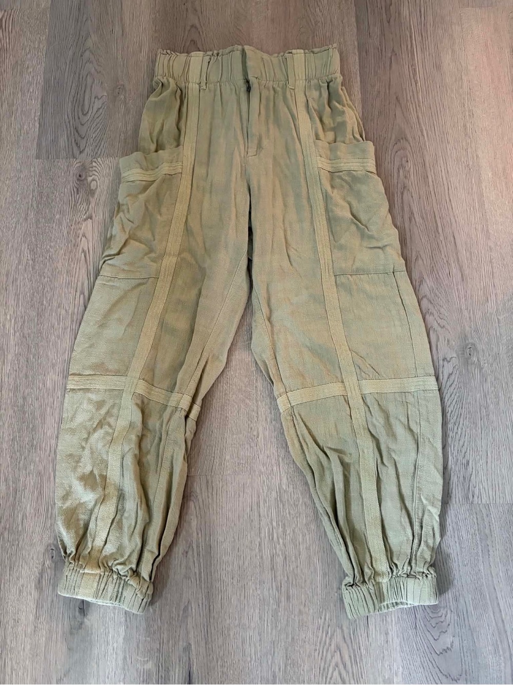 Twik Par Simons Sage Green Viscose Cargo Joggers Utility Gorpcore Lagenlook Boho - Picture 2 of 4